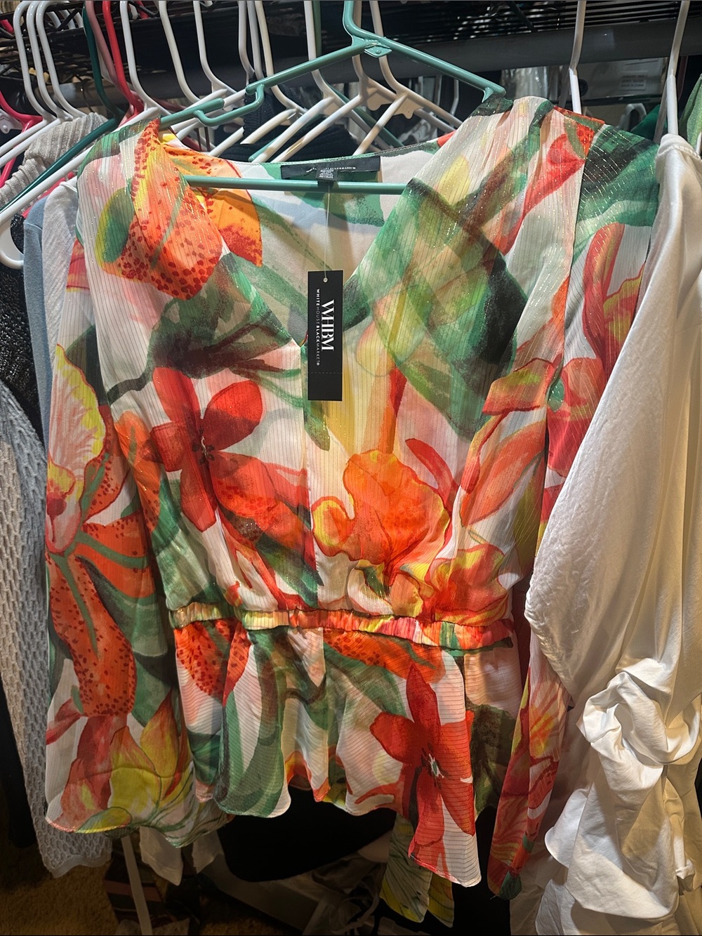 Vince Camuto Multicolor Floral V-Neck Peplum Blouse